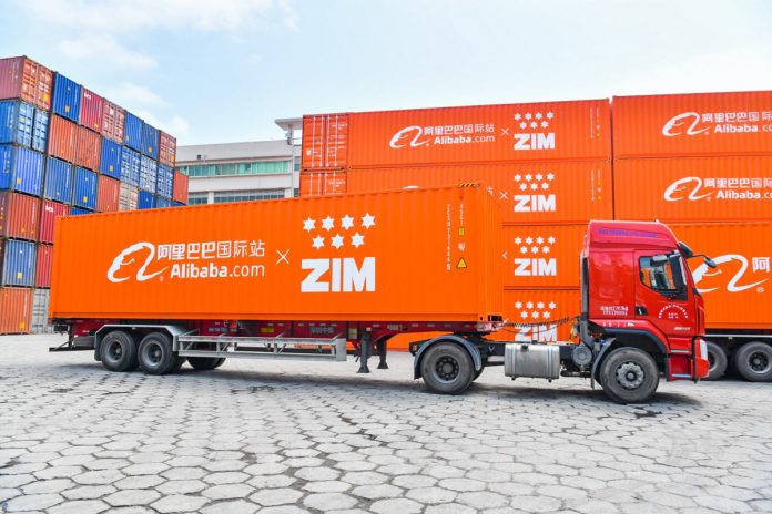 Branded containers with ZIM & Alibabacom logos marking the cooperation agreement1 ZIM